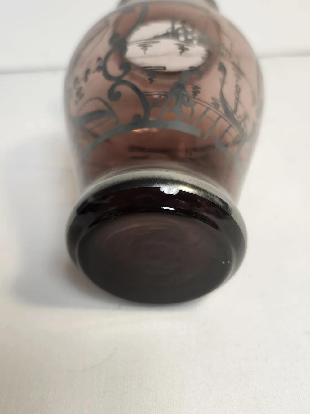 Vintaged amethyst vase With Silver Overlay Flower Pattern